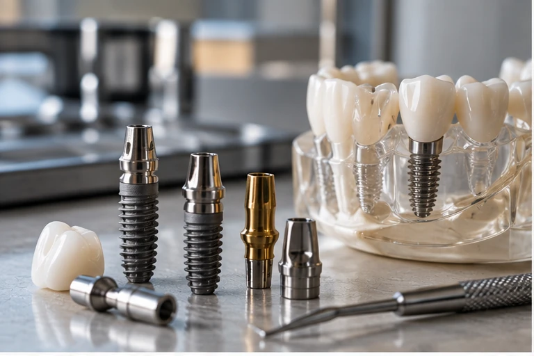 Illustrative dental implant components and restorative model